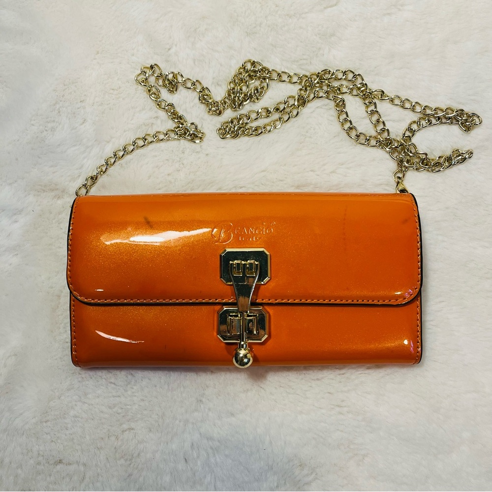 Brangio Handbag Clutch Wallet Patent Orange